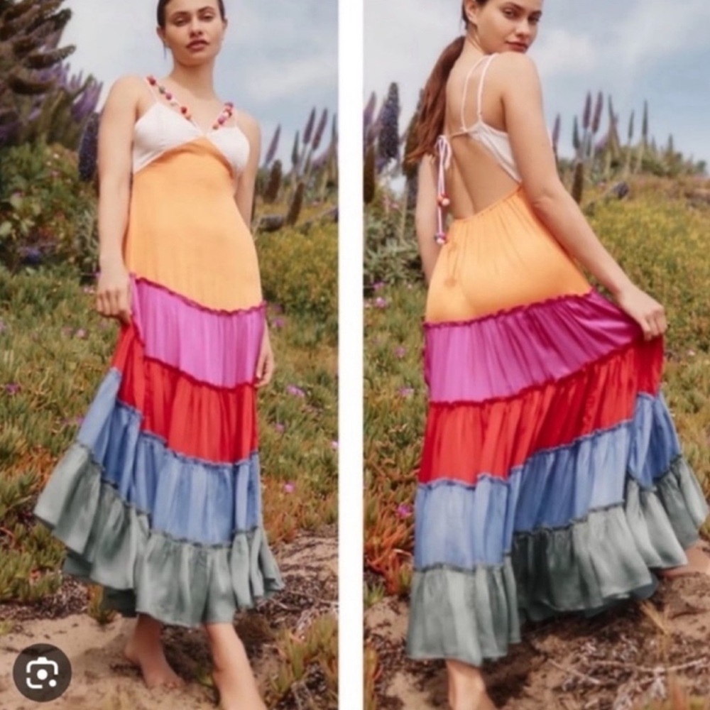 Nwt Anthropologie rainbow colourful Tiered Maxi Dress